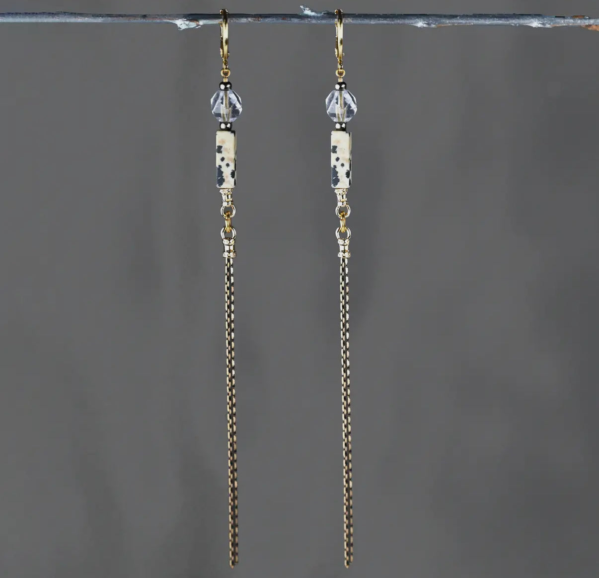 Golden Huggie Semi Precious Stick - Black & Gold Tassel Ear