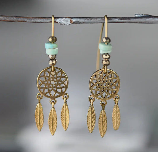 Dream Catcher w/ Short Wire & Turquoise Jasper Earrings