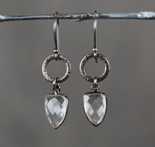 Brushed Gunmetal Circle w/ Trillion Semi Precious Drop