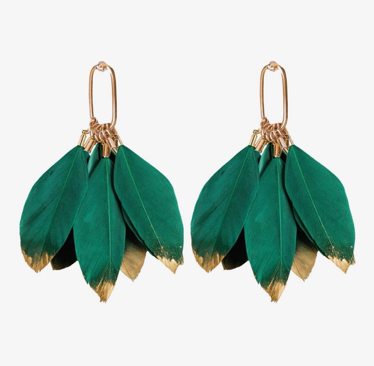 Emerald Gold Dipped Fall Feather Tassel Statement
Earrings