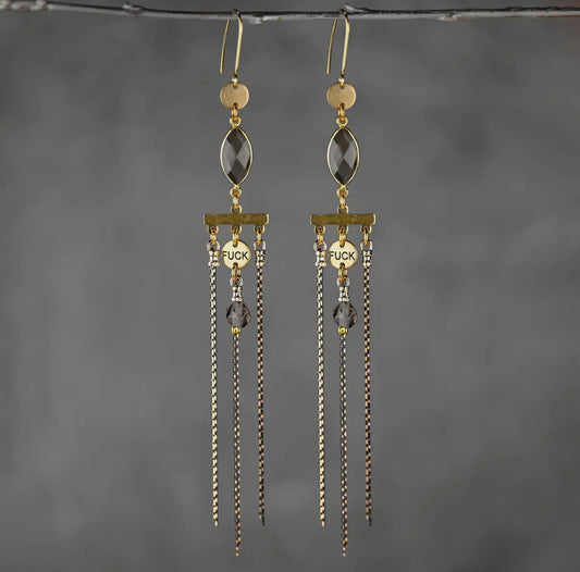 Dramatic As Fuck Smoky Quartz Earrings with Six-Chain Tassel