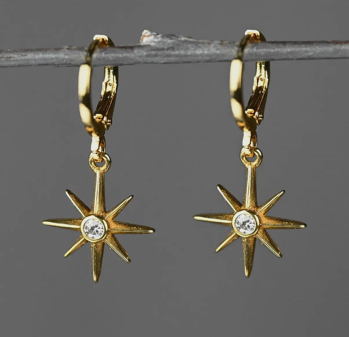 Golden Huggie Brass Stars with Stones Earrings