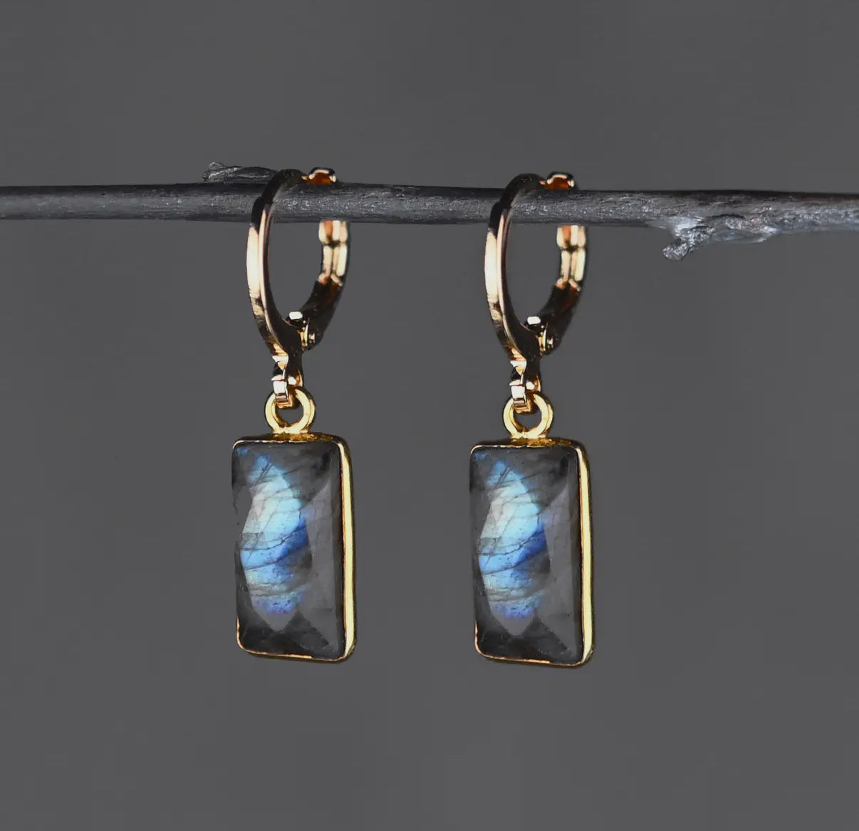 Golden Huggie with Rectangle Semi Precious Earrings