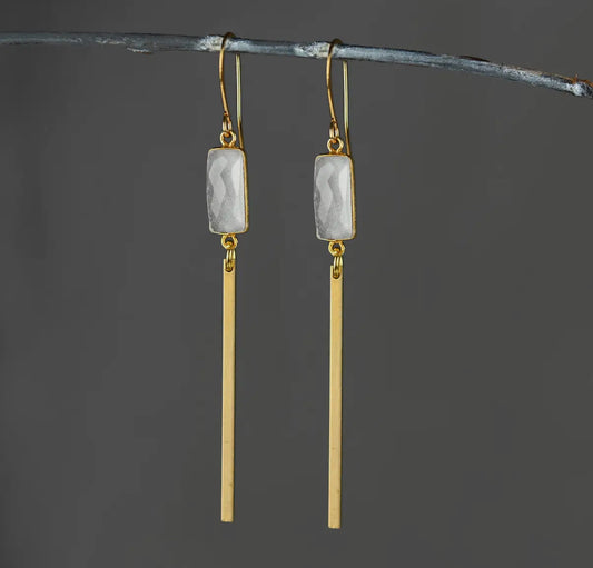 Rectangle Gemstone with Long Bar Earrings