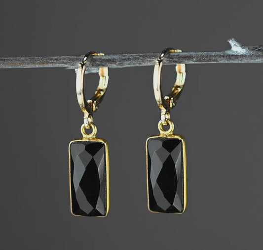 Golden Huggie with Rectangle Semi Precious Earrings