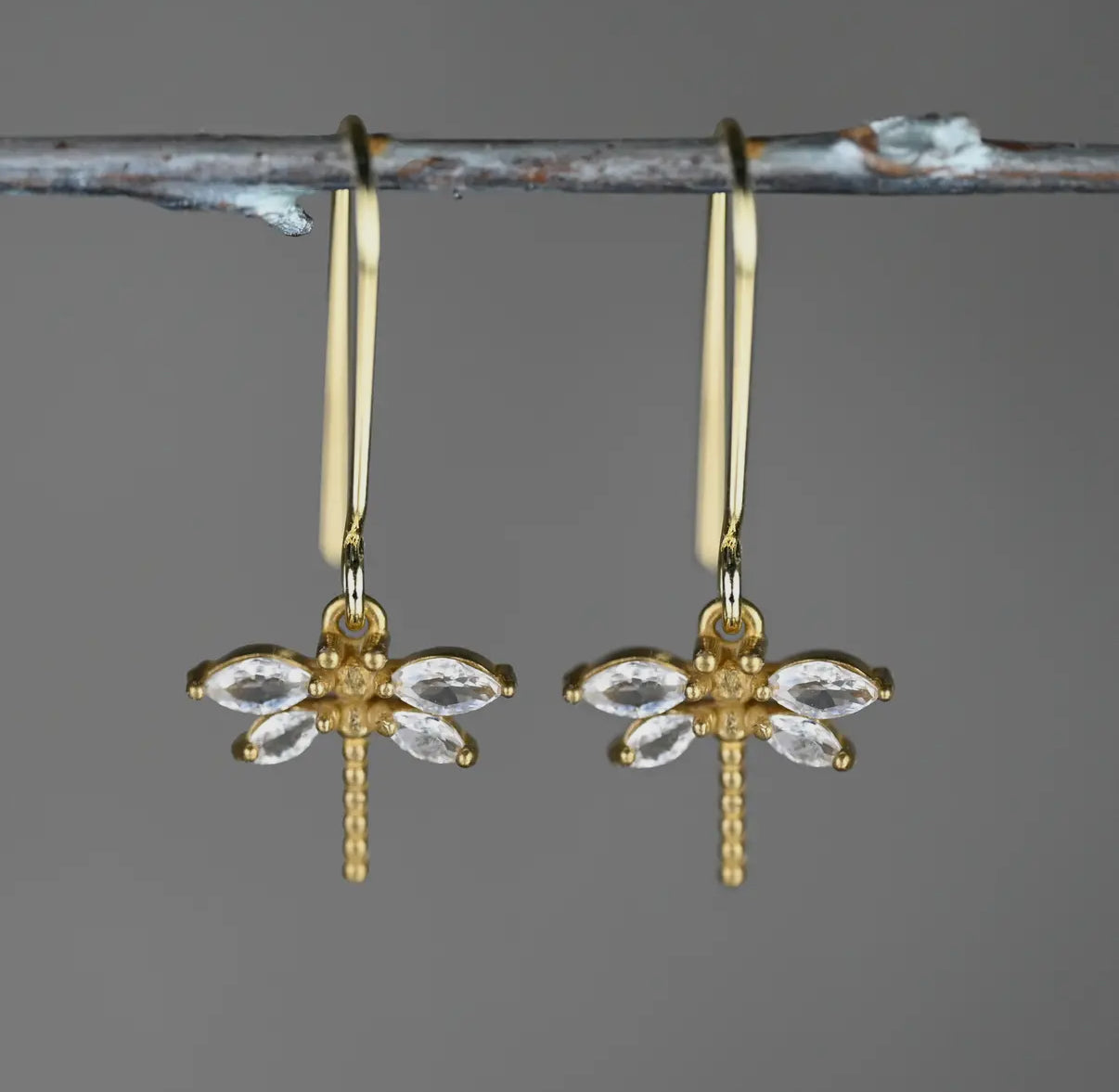Delicate Vintage Deco Crystal Stone Dragonfly Earrings