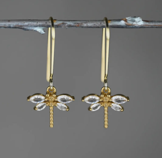 Delicate Vintage Deco Crystal Stone Dragonfly Earrings