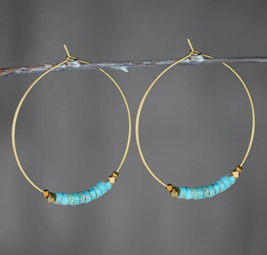 50mm Brass Hoops w/ Turquoise Jasper Earrings