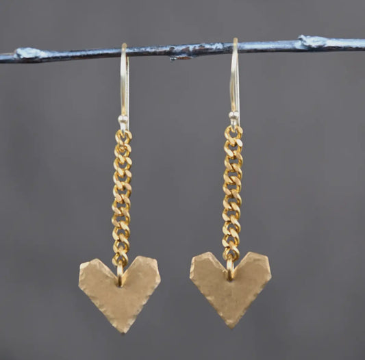 Brass Hammered Heart & Chain