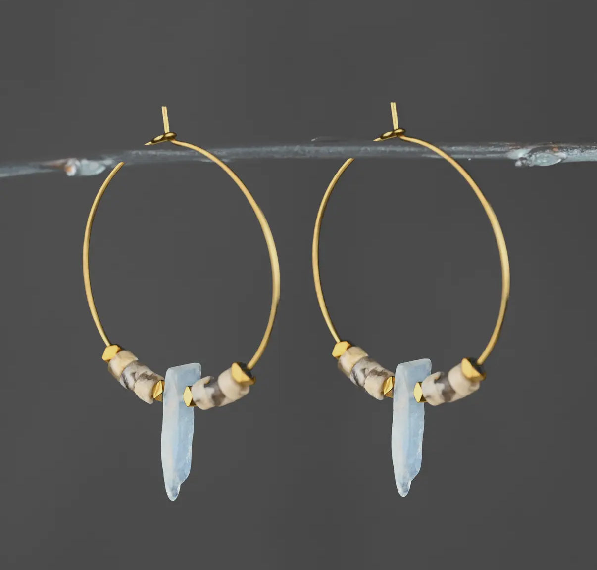 Aquamarine Slices & Zebradorite
Heishi Hoop Earring