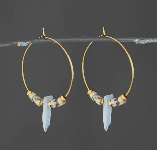Aquamarine Slices & Zebradorite
Heishi Hoop Earring