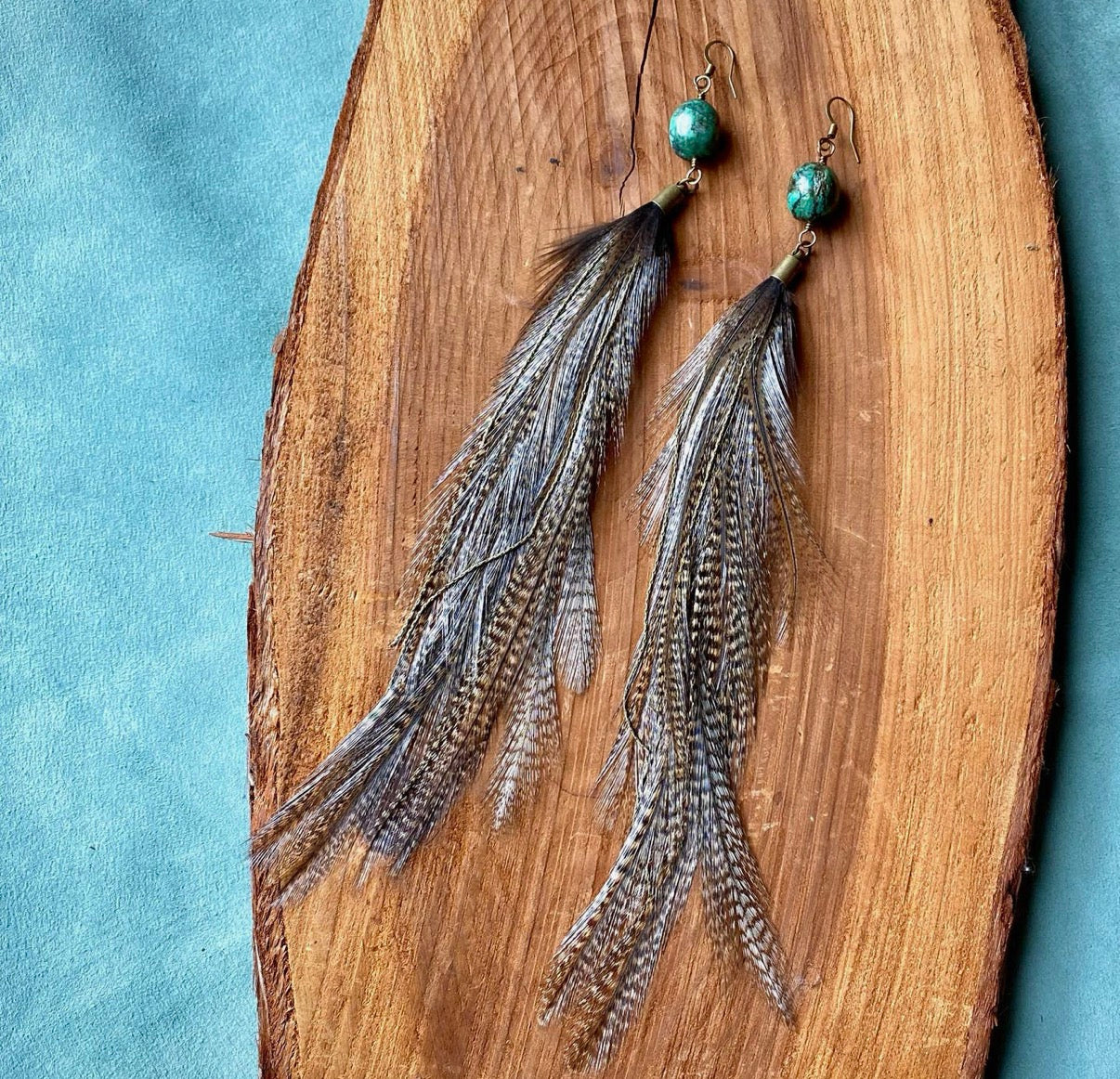 Turquoise & Long Feather
Earrings - Coq De Leon, Western