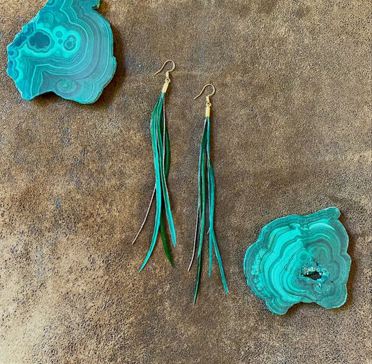 Mini Feather Earrings - Emerald Green/Gold