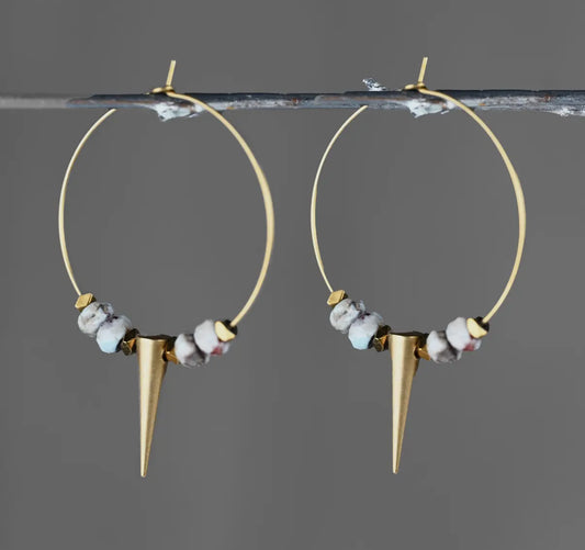 Western 35mm Hoop w/ Larimar and Brass Point Earrings