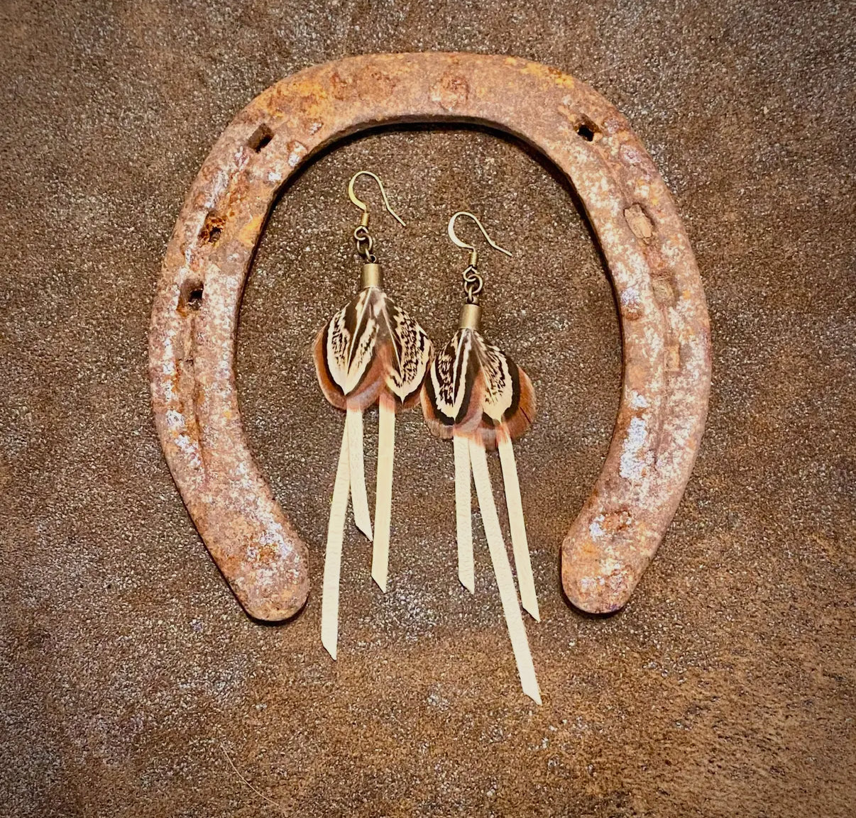 Feather Mini Earrings -
Buckskin Leather & Pheasant
Feathers