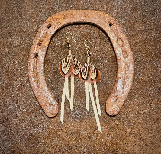 Feather Mini Earrings -
Buckskin Leather & Pheasant
Feathers
