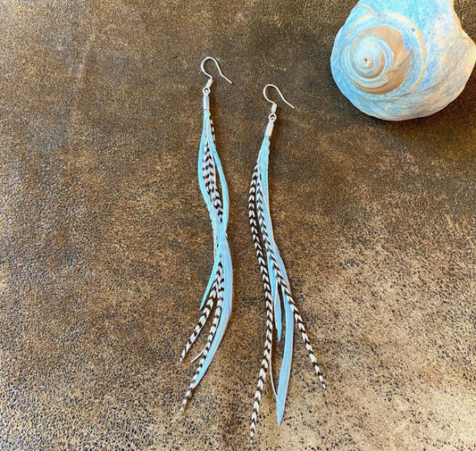 Mini Feather Earrings - Light Turquoise & Grizzly/Silver