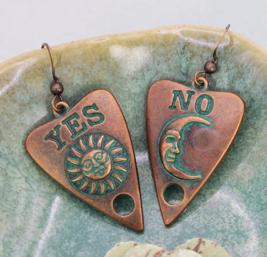 Burnished Gold Patina Yes No Planchet Earrings