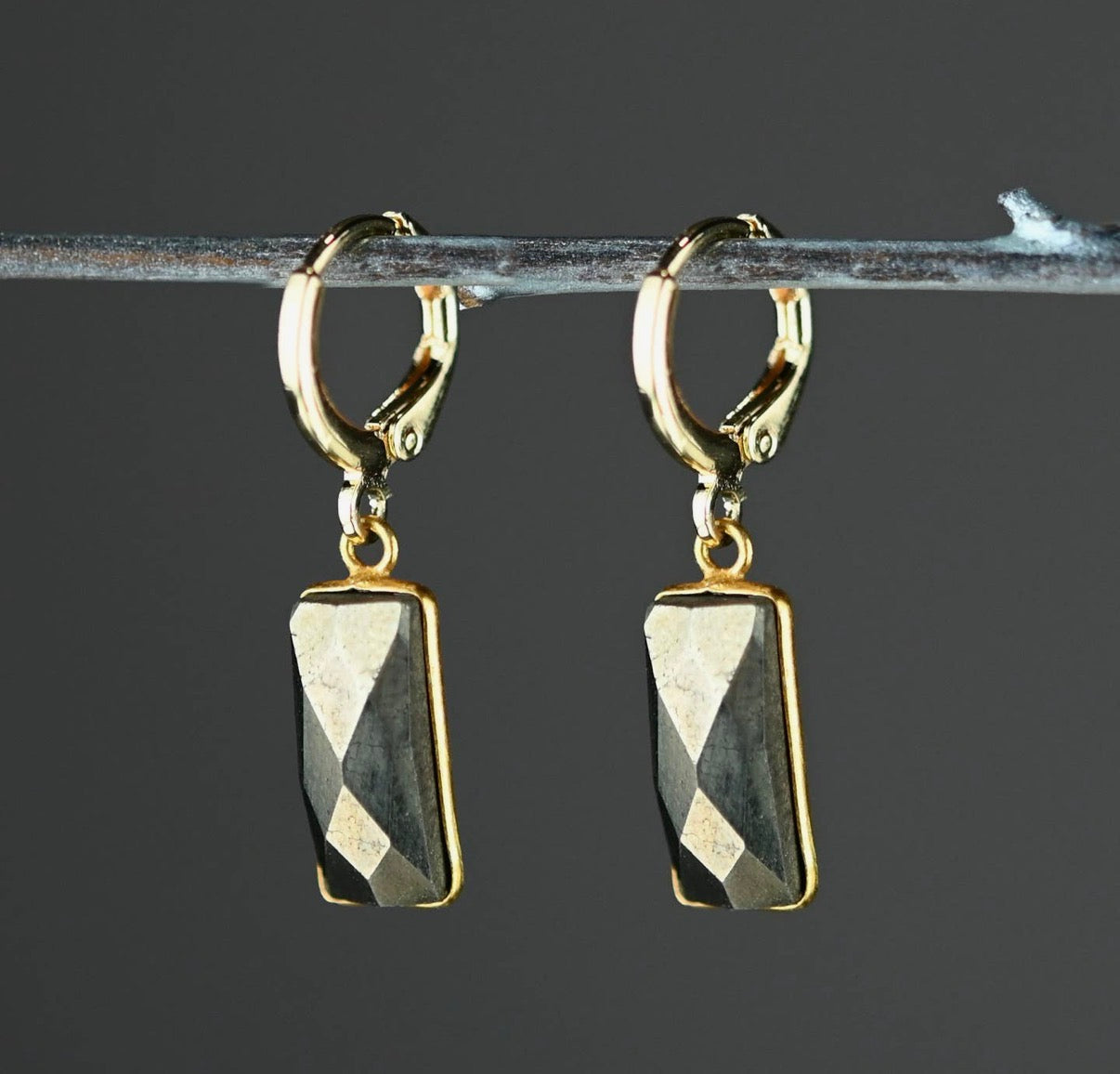 Golden Huggie with Rectangle Semi Precious Earrings
