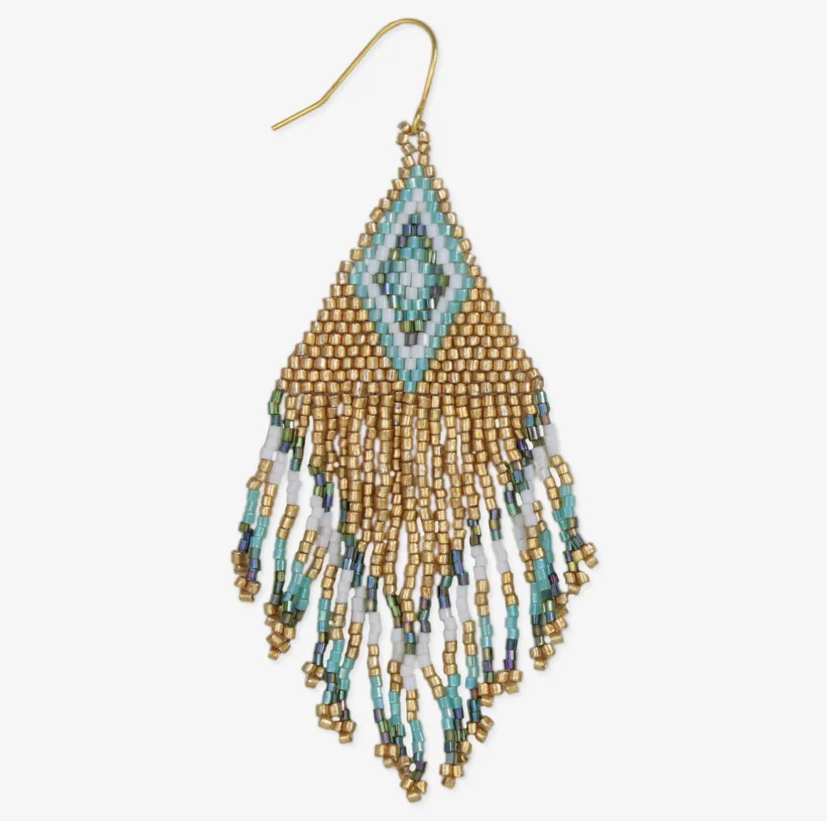 Gold & Teal Woven Beaded
Fringe Earrings