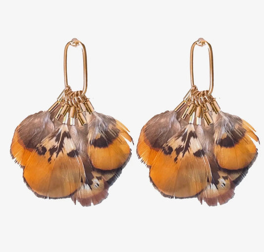 Quail Feather Tassel Earrings