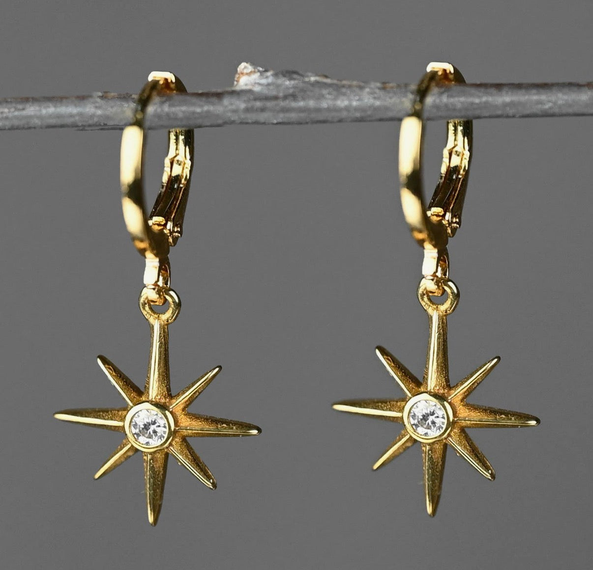 Golden Huggie Brass Stars with Stones Earrings