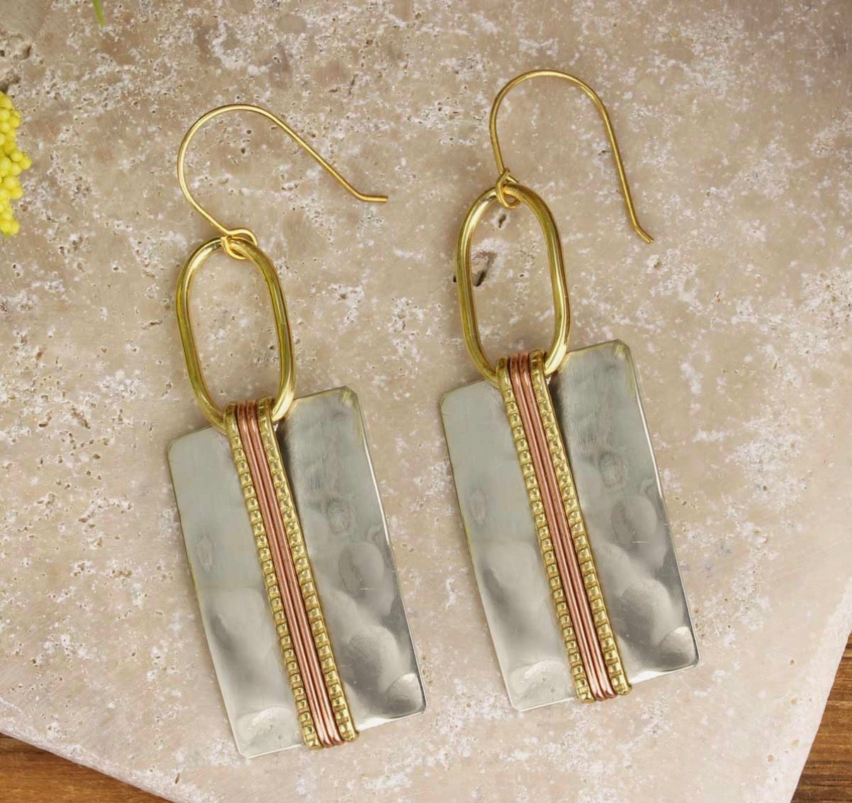 Bold Boho Silver Mixed Metal Bar Earring