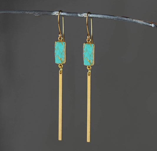 Rectangle Gemstone with Long Bar Earrings (Turquoise [Howlight])