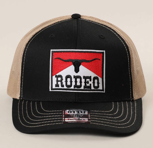 4- Rodeo Patch Embroidered Mid Profile Mesh Back Trucker Hat