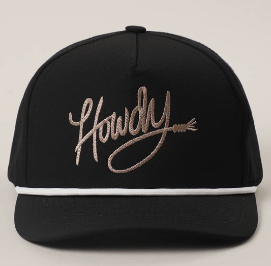 4- Howdy Embroidered Premium Materials Rope Strap Trucker Hat