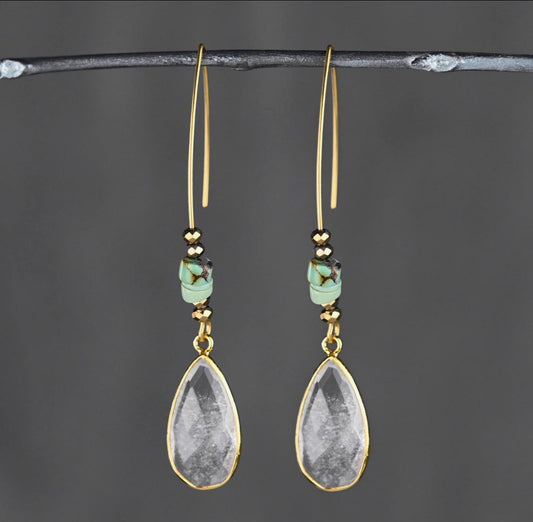 White Rutile Tear w/
Turquoise Jasper Earrings
